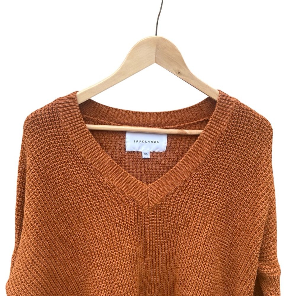 Tradlands Canyon Cotton Waffle Knit Sweater XS Rust Slouchy V-Neck Pullover - Picture 7 of 8